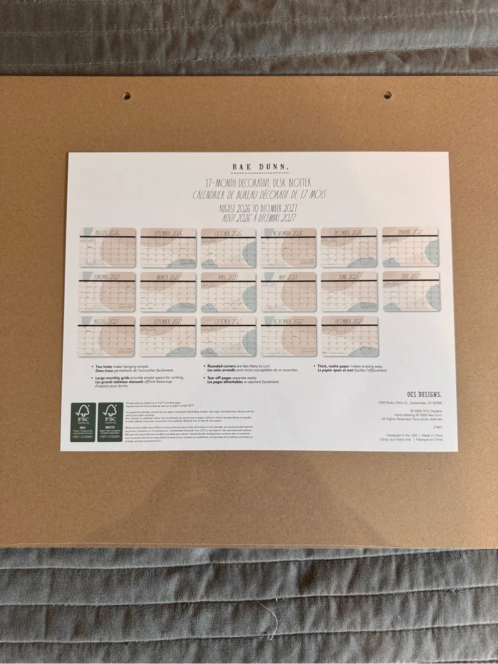 Rae Dunn Desk Calendar Pad